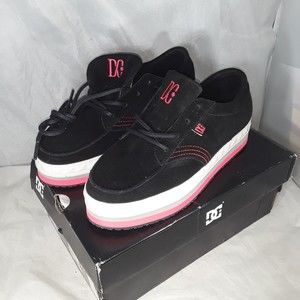 DC Creepers Shoes Platform Sneakers Women's 7 Black Pink Suede Chunky 320413 NEW